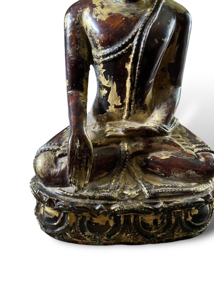 Seated Buddha Painted And Gilded Wood Dhyana Mudra-photo-7