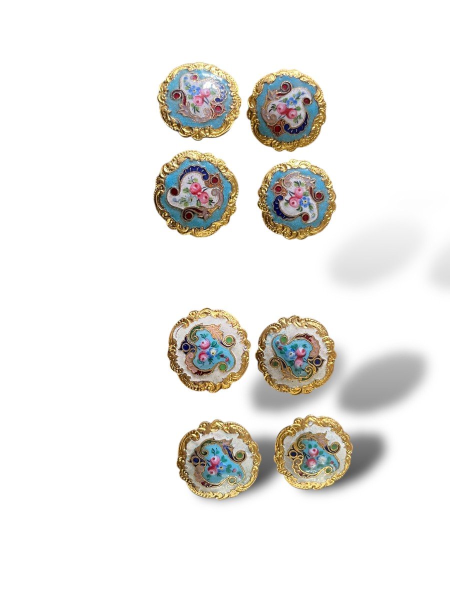 Ensemble De Huit Boutons émaillés EM Paris époque Napoléon III-photo-3