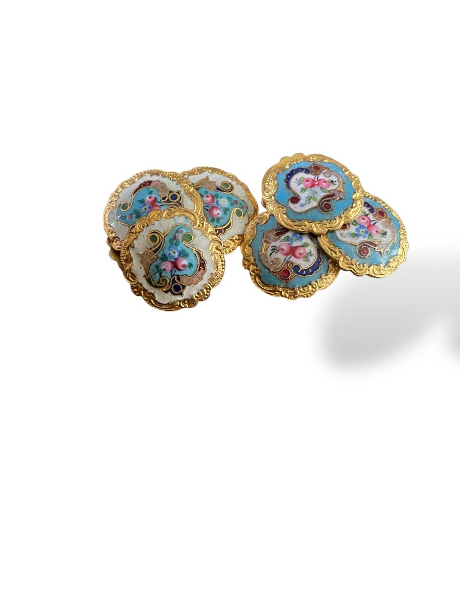 Ensemble De Huit Boutons émaillés EM Paris époque Napoléon III-photo-1