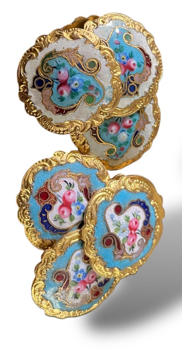 Ensemble De Huit Boutons émaillés EM Paris époque Napoléon III-photo-2