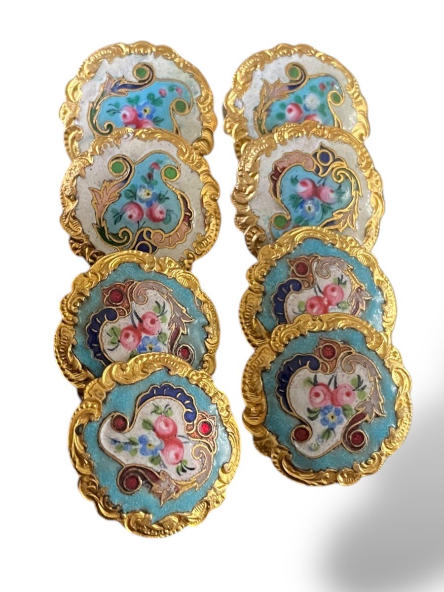 Ensemble De Huit Boutons émaillés EM Paris époque Napoléon III-photo-6