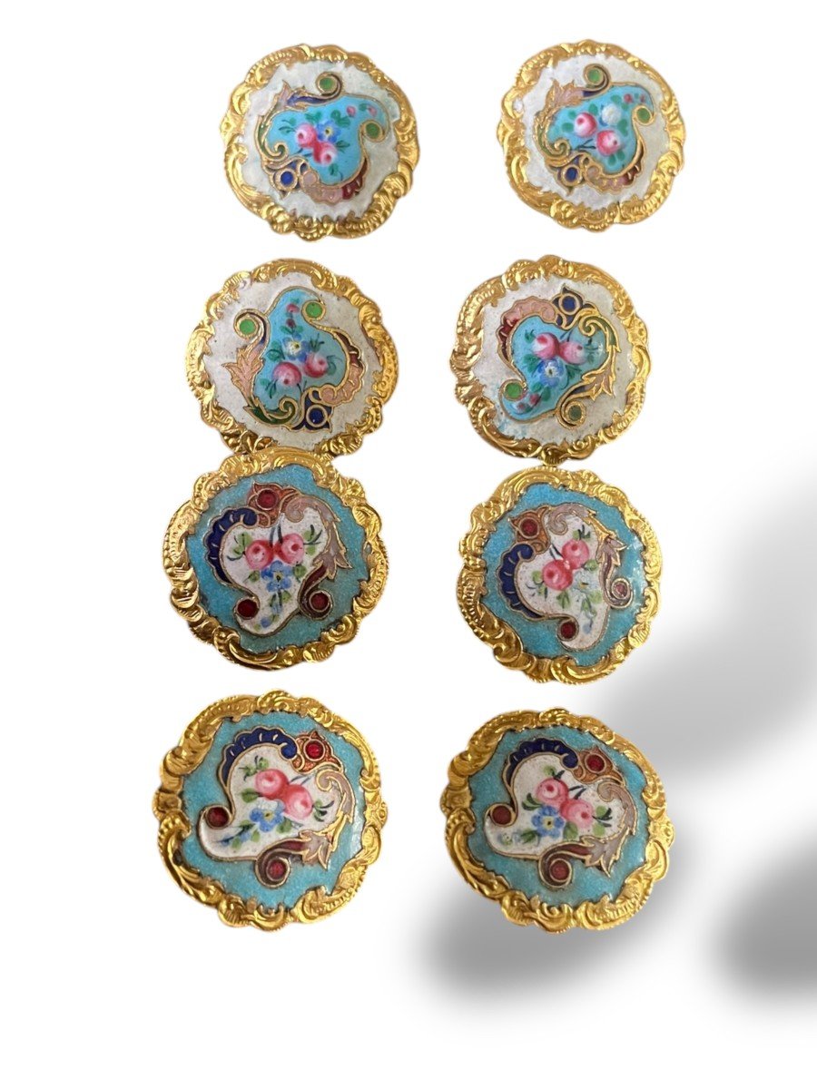 Ensemble De Huit Boutons émaillés EM Paris époque Napoléon III