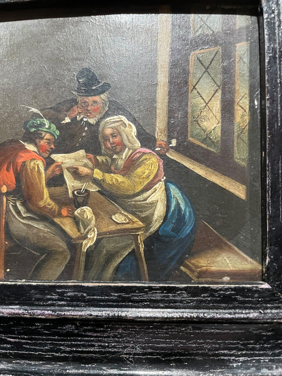 Ecole Flamande Scène De Taverne Huile Sur Zinc Début  XIXeme-photo-4