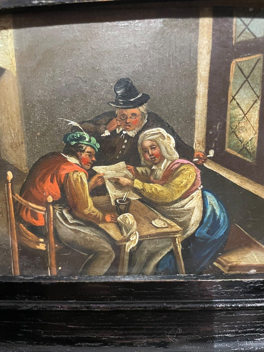 Ecole Flamande Scène De Taverne Huile Sur Zinc Début  XIXeme-photo-6