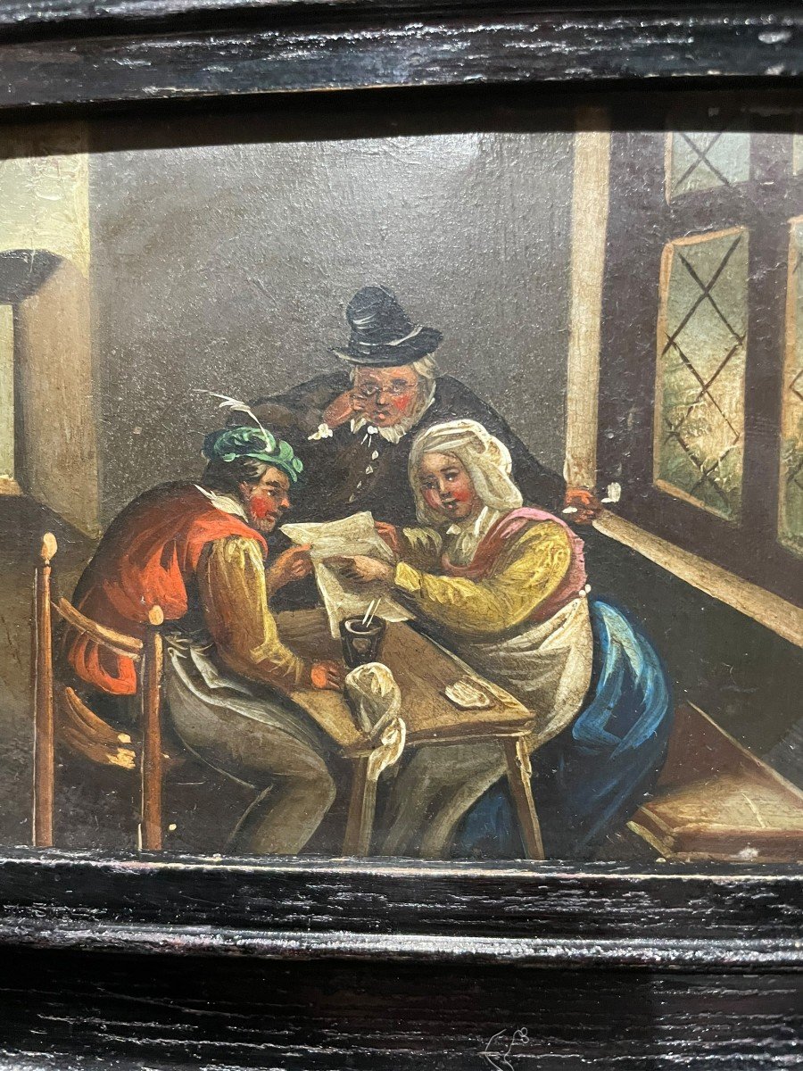 Ecole Flamande Scène De Taverne Huile Sur Zinc Début  XIXeme-photo-7