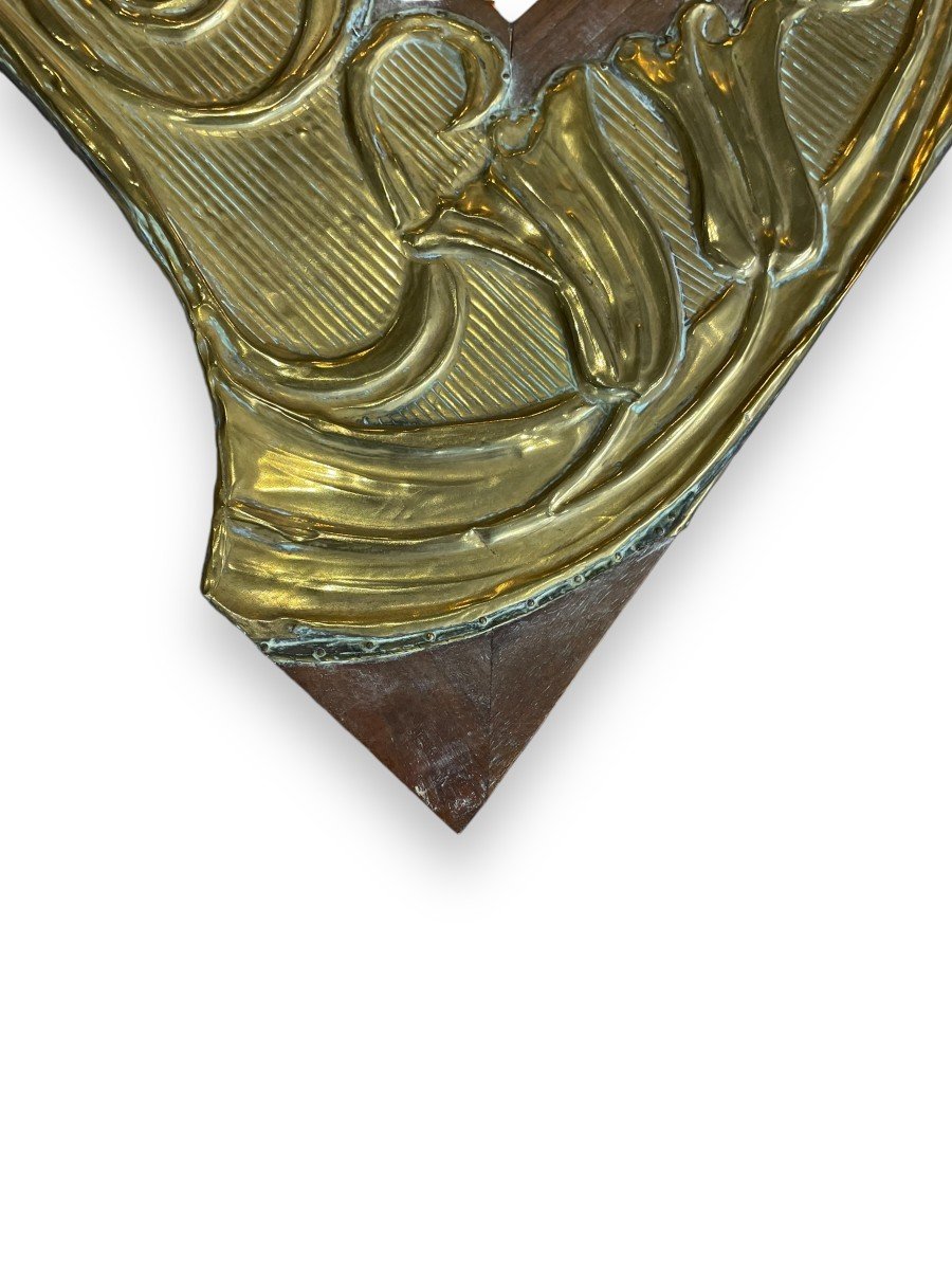 Miroir Art Nouveau En Bois Et Métal Doré-photo-2