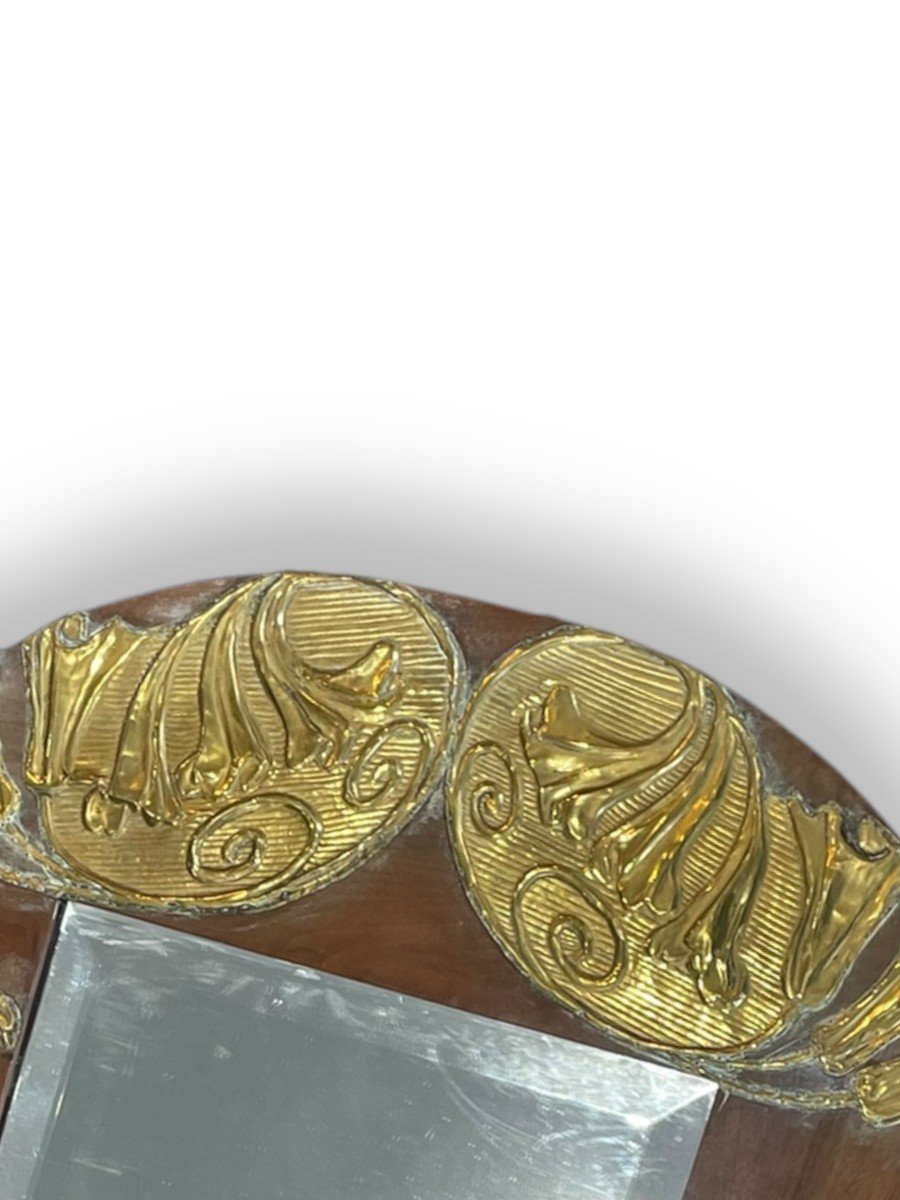 Miroir Art Nouveau En Bois Et Métal Doré-photo-3