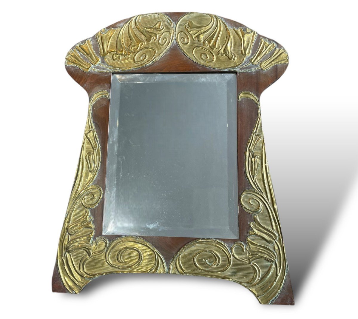 Miroir Art Nouveau En Bois Et Métal Doré
