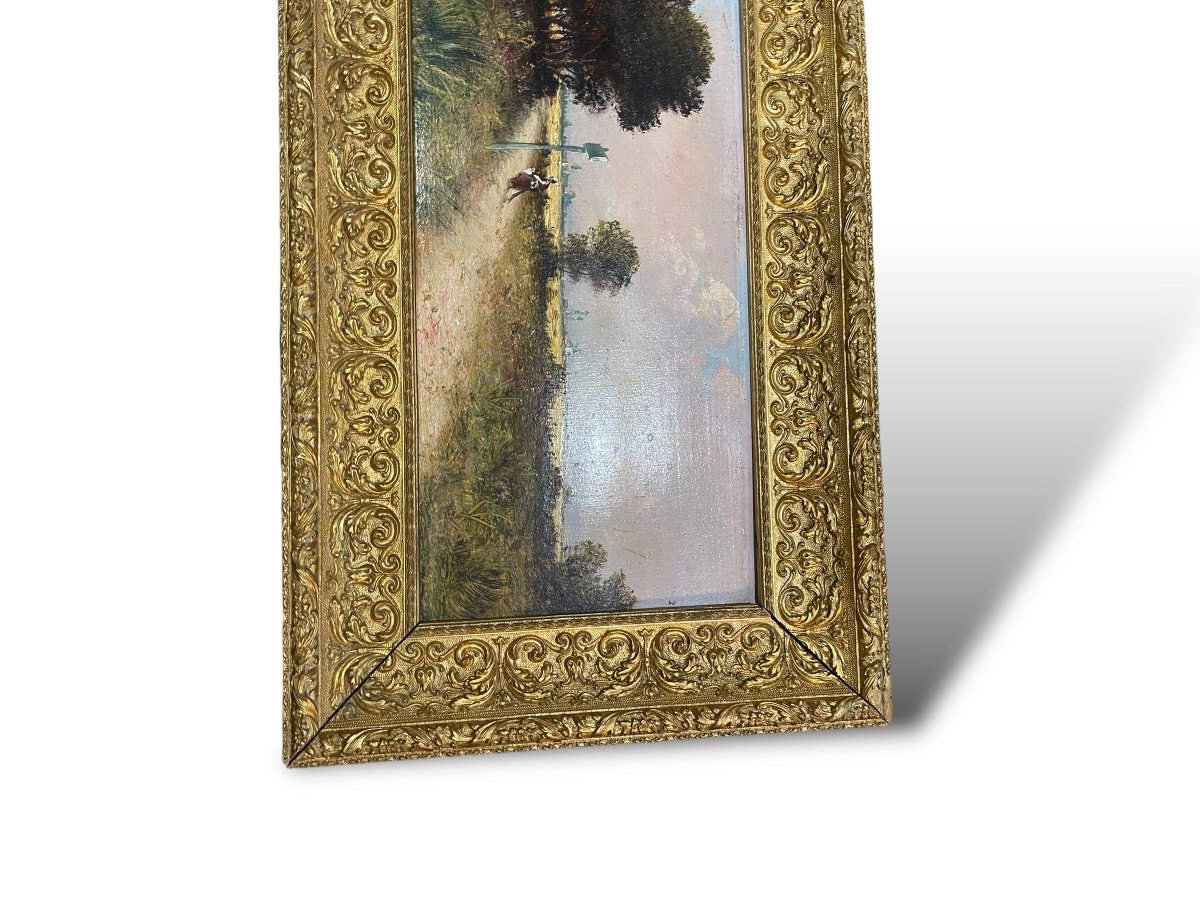Animated Landscape Oil On Panel 19th Century-photo-1