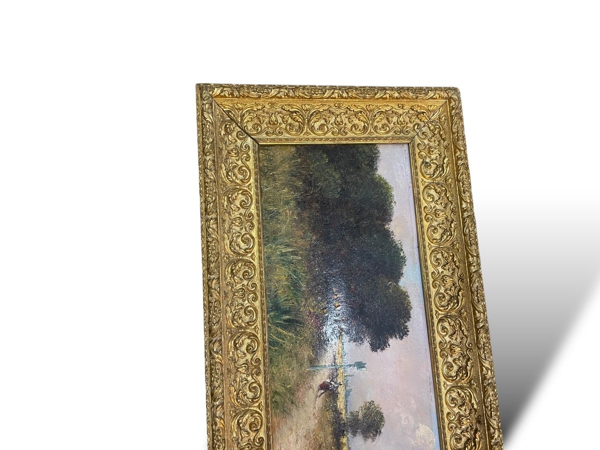 Animated Landscape Oil On Panel 19th Century-photo-5