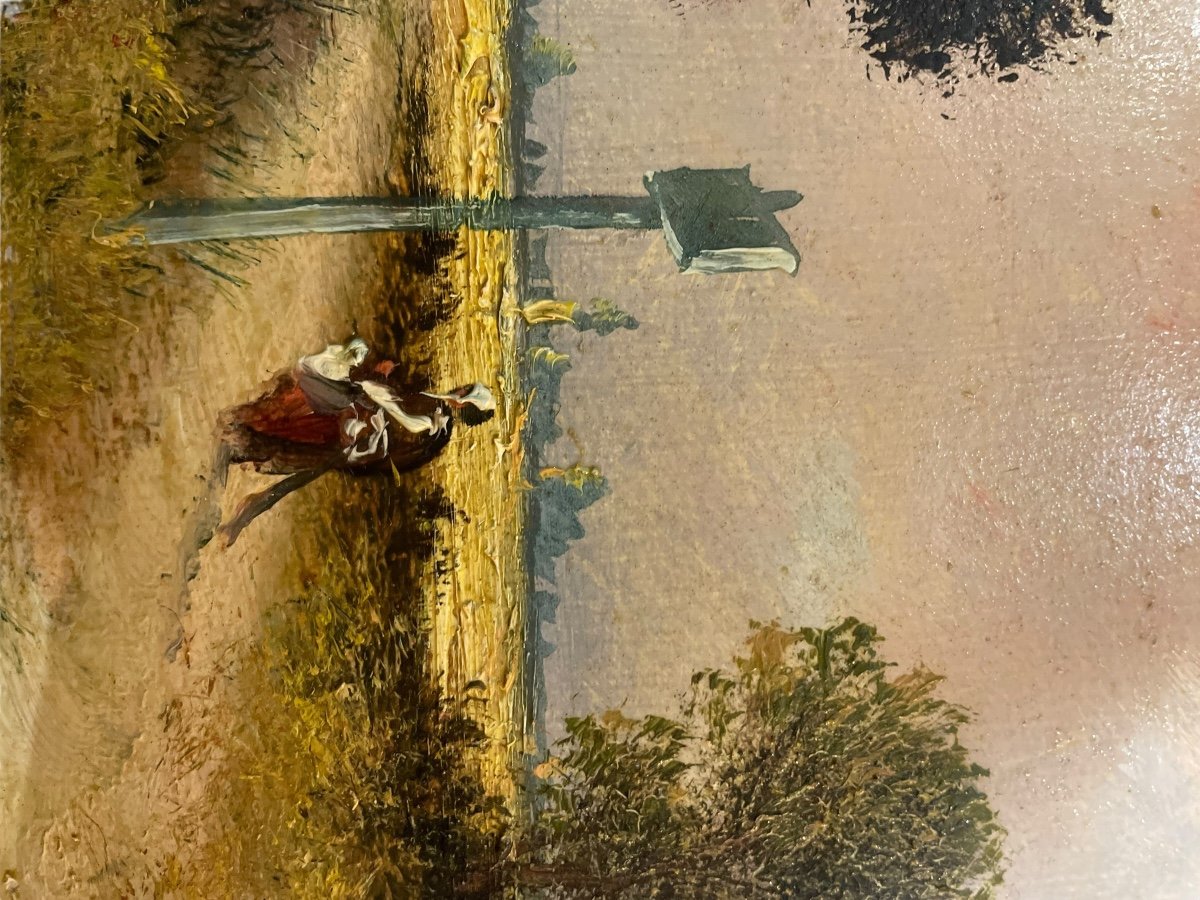 Animated Landscape Oil On Panel 19th Century-photo-8
