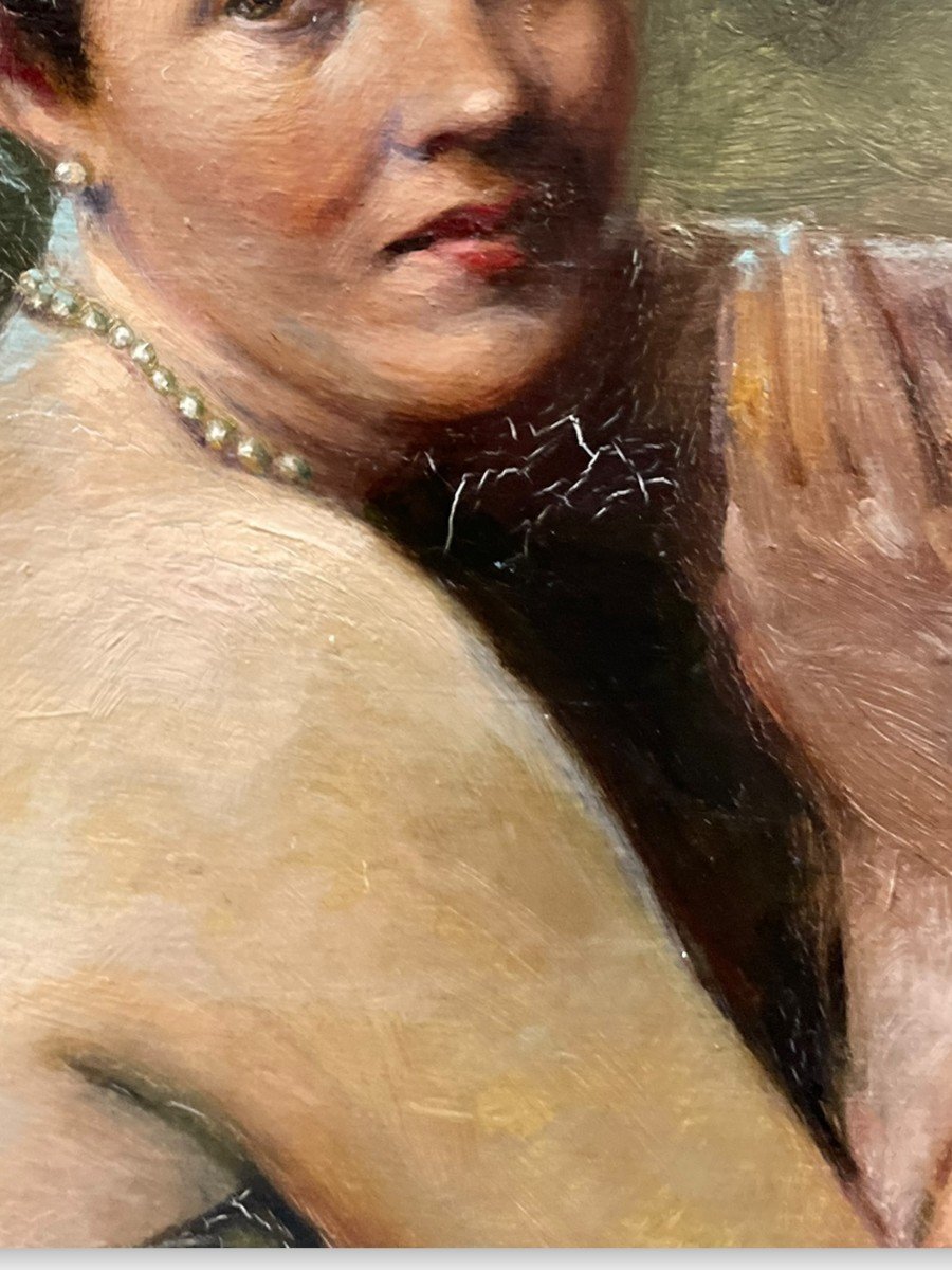 Femme Nue Aux Bijoux Huile Sur Panneau Par Maurice Ferdinand Perrot-photo-3