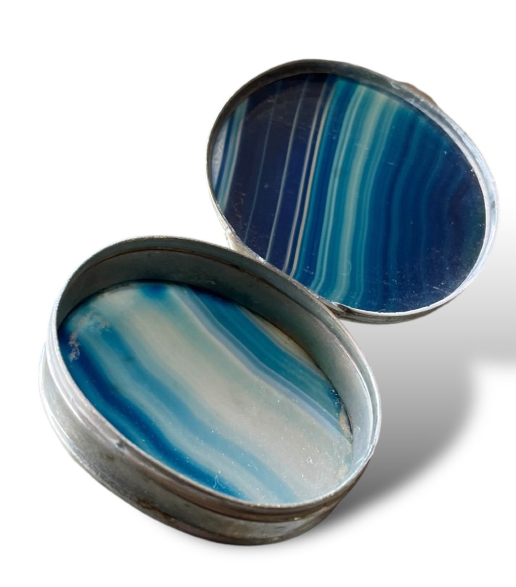 Pilulier Boîte En Agate Bleue