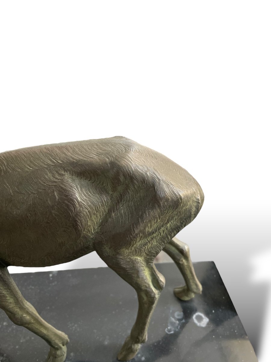 LEDUCQ Sculpture Grand Cerf Socle En Marbre-photo-3