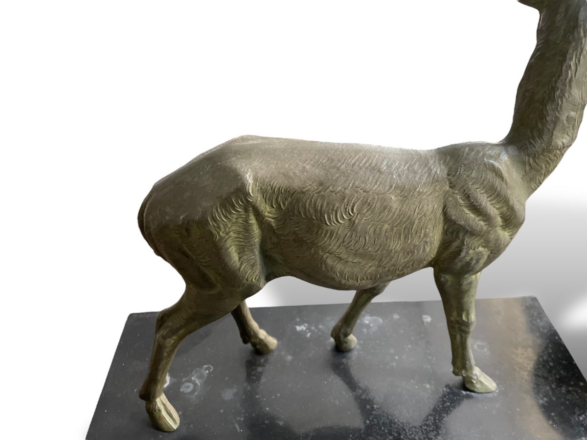 LEDUCQ Sculpture Grand Cerf Socle En Marbre-photo-1
