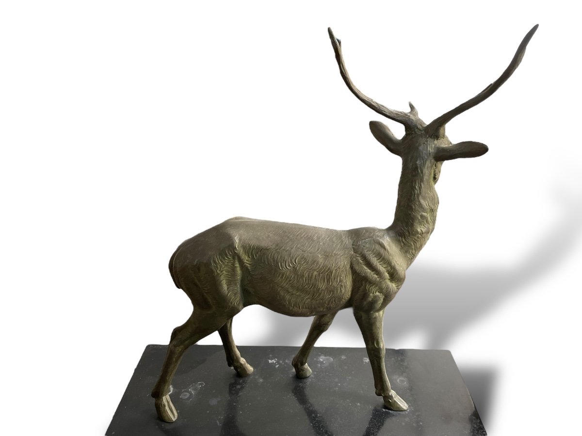 LEDUCQ Sculpture Grand Cerf Socle En Marbre-photo-2