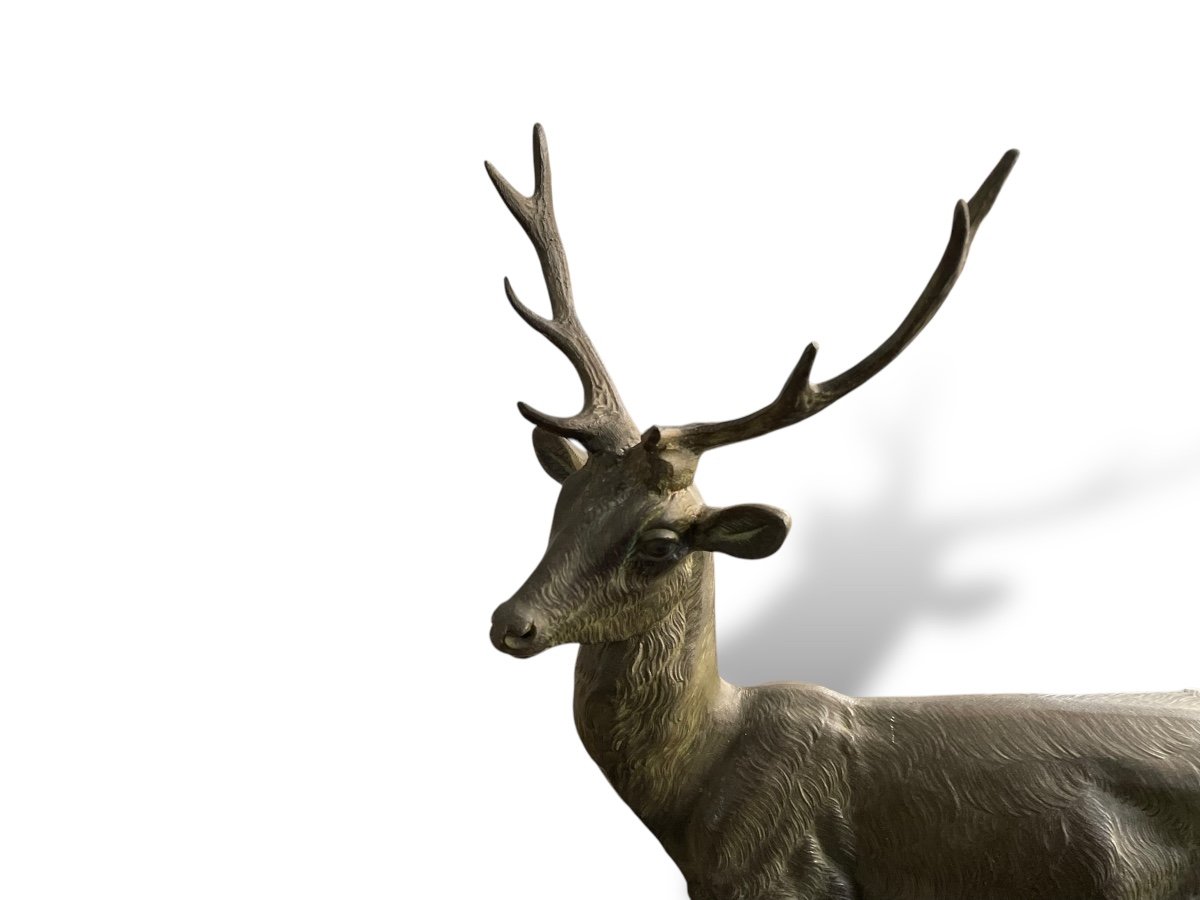 LEDUCQ Sculpture Grand Cerf Socle En Marbre-photo-3