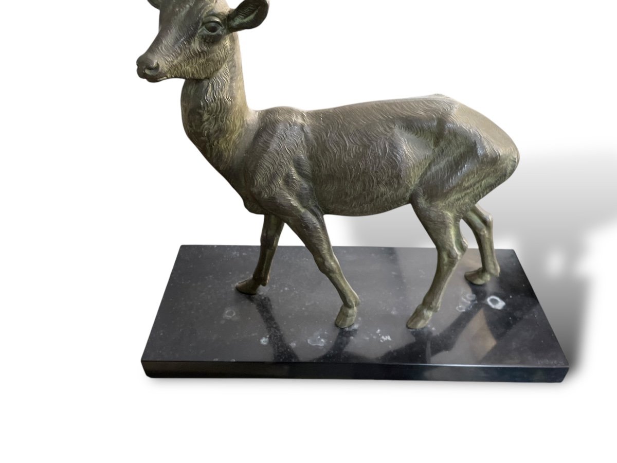 LEDUCQ Sculpture Grand Cerf Socle En Marbre-photo-4