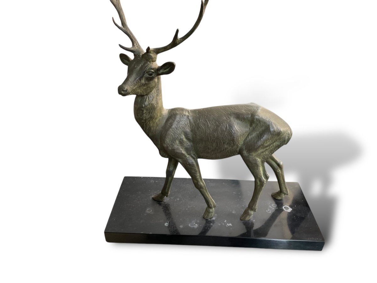 LEDUCQ Sculpture Grand Cerf Socle En Marbre-photo-7