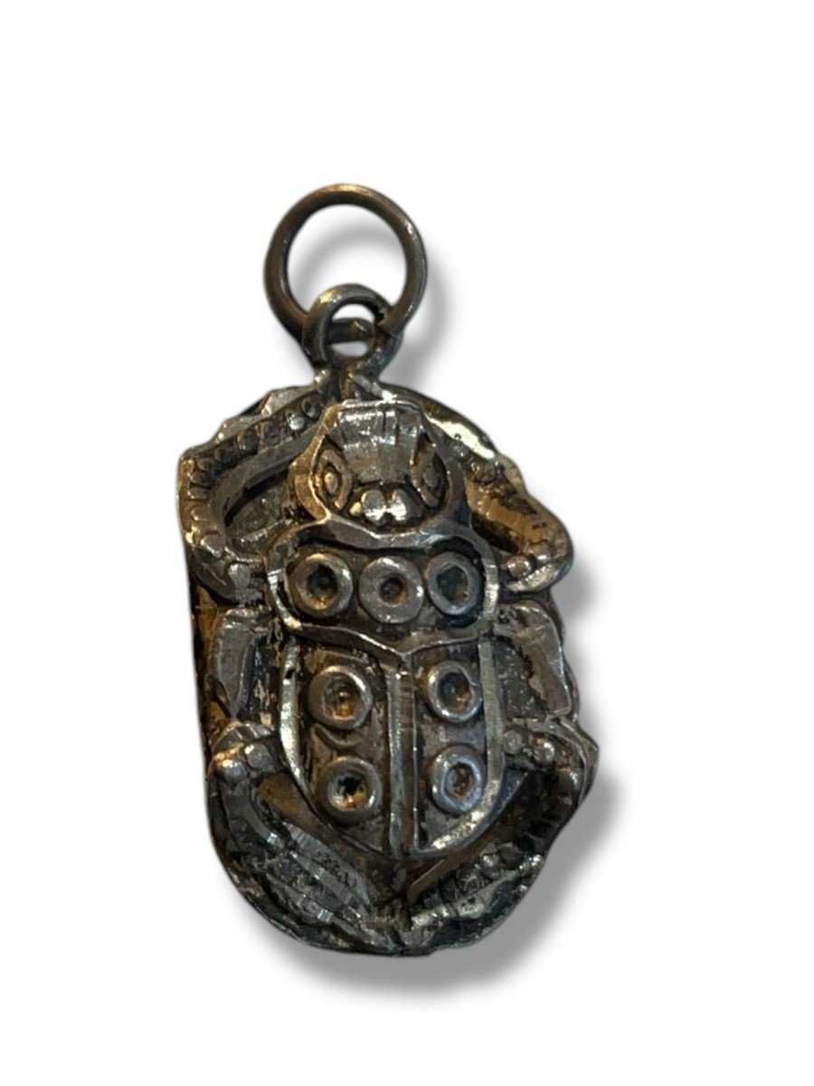 Pendentif Scarabée En Argent Massif XIXeme-photo-4