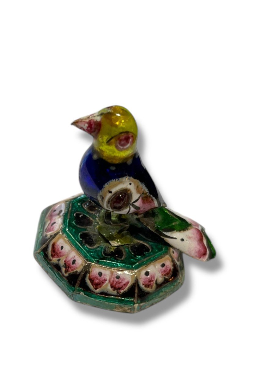 émail De Pékin Oiseau Perché En Argent Et émaux Polychromes-photo-3