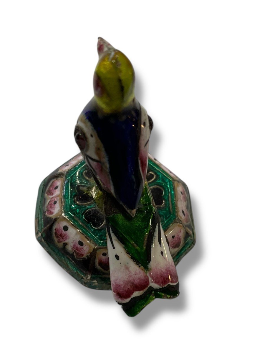émail De Pékin Oiseau Perché En Argent Et émaux Polychromes-photo-4