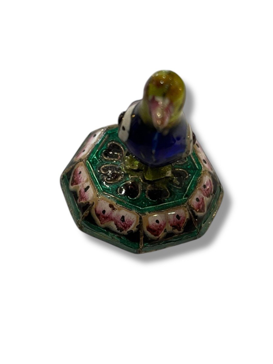 émail De Pékin Oiseau Perché En Argent Et émaux Polychromes-photo-7