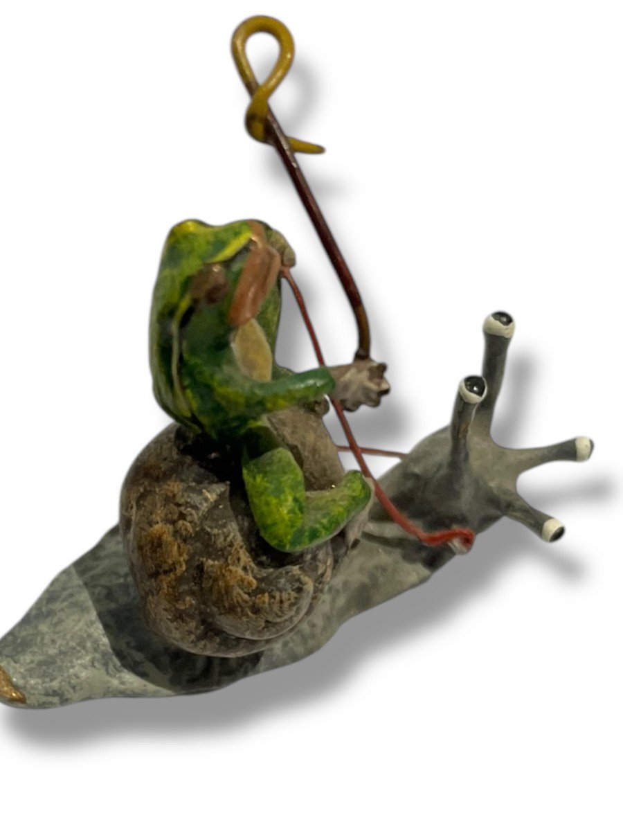 Vienna Bronze Frog On A Snail Cart-photo-5