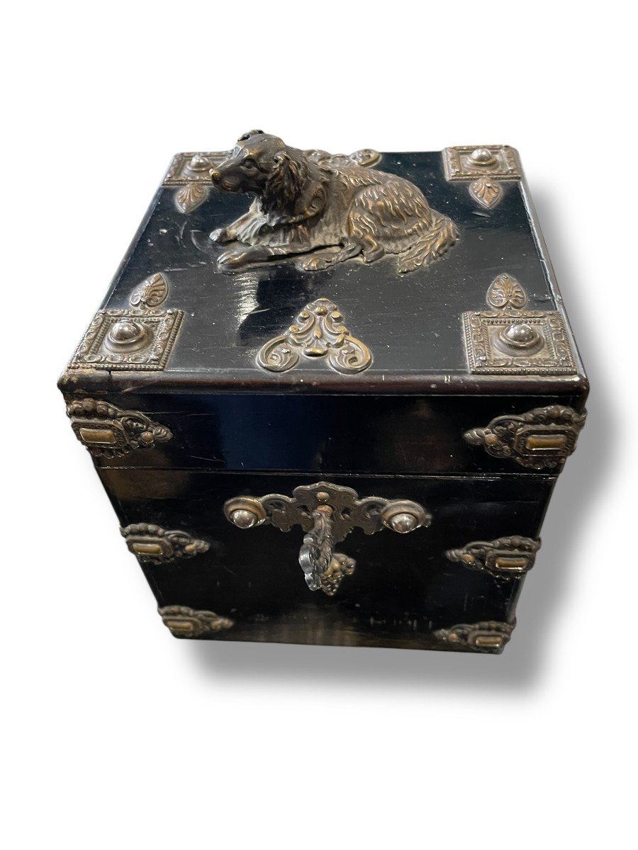 Coffret En Bois Norci  Napoléon III Décor De Chien-photo-4