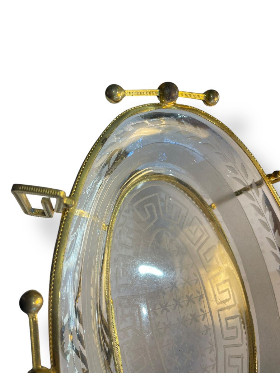 19th Century Engraved Glass Bowl Decorated With Greek Friezes-photo-2