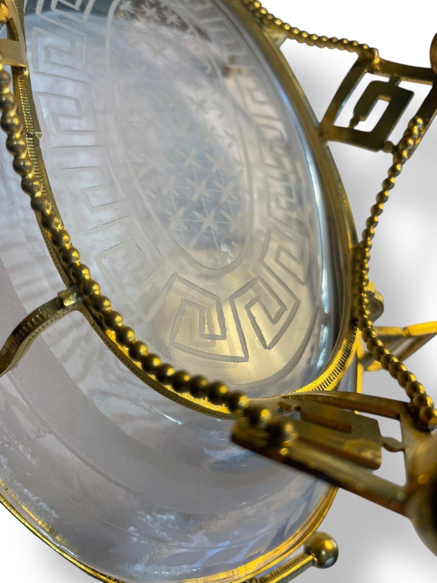 19th Century Engraved Glass Bowl Decorated With Greek Friezes-photo-6