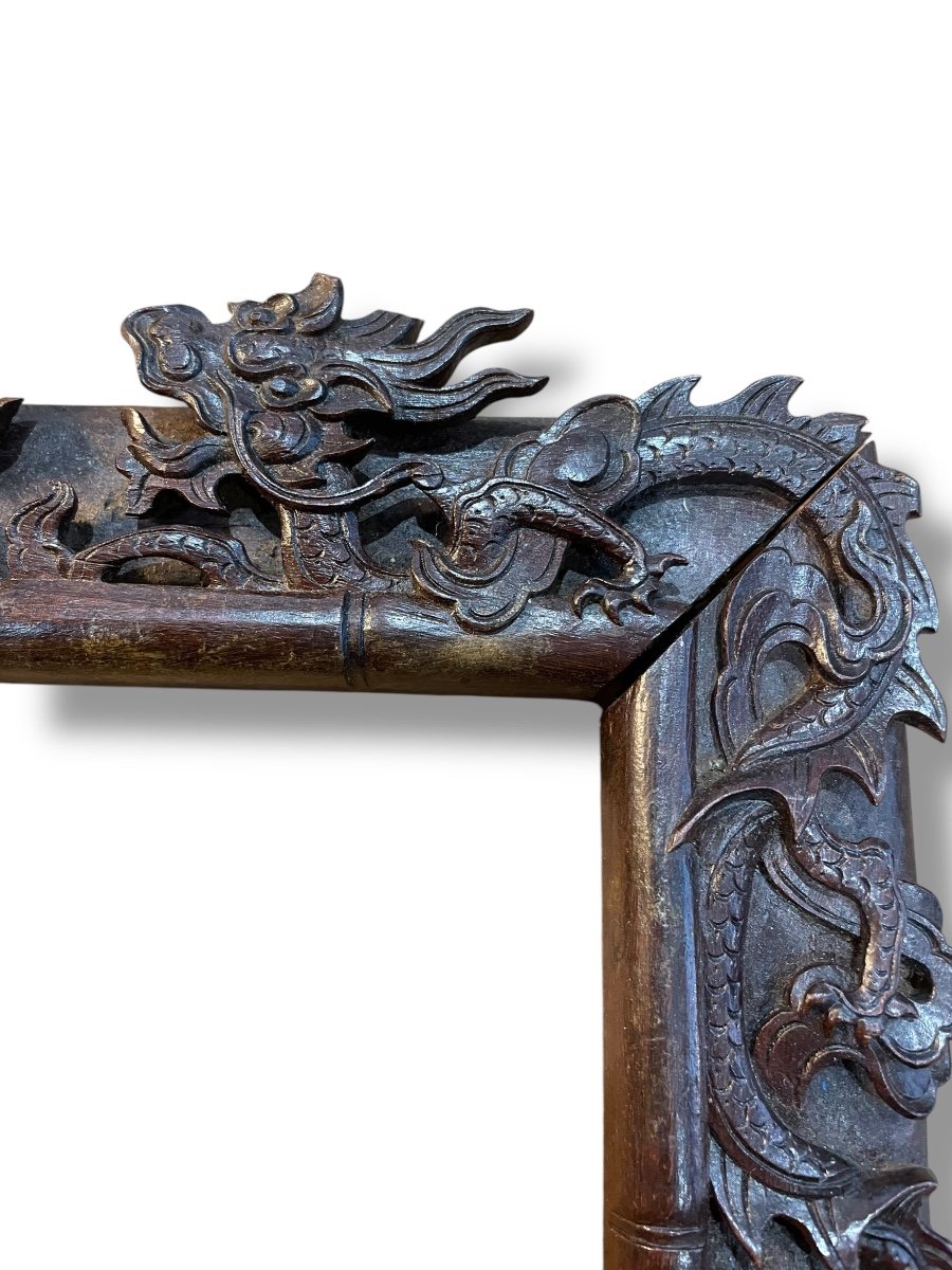 Chine Indochine Cadre En Bois Sculpté Décor De Dragons-photo-2
