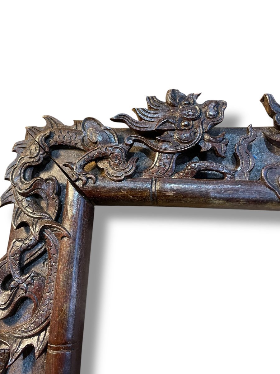 Chine Indochine Cadre En Bois Sculpté Décor De Dragons-photo-3