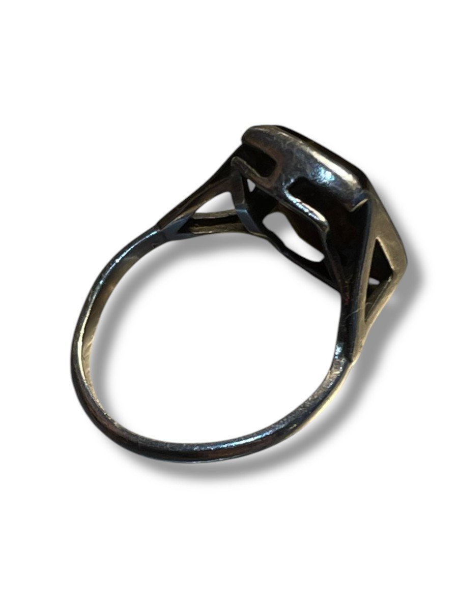 Intaille Sur Pierre De Grenat Bague En Argent Massif-photo-3