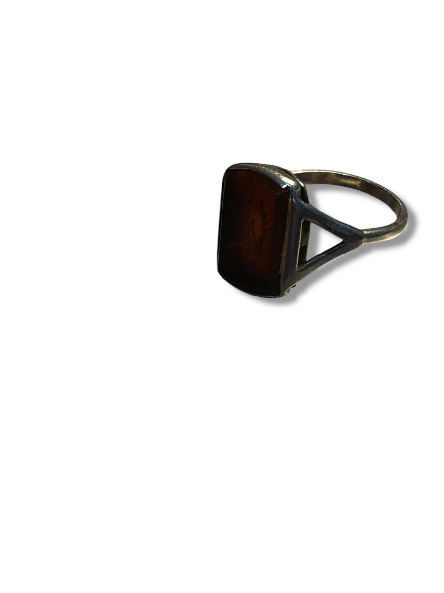 Intaille Sur Pierre De Grenat Bague En Argent Massif-photo-6