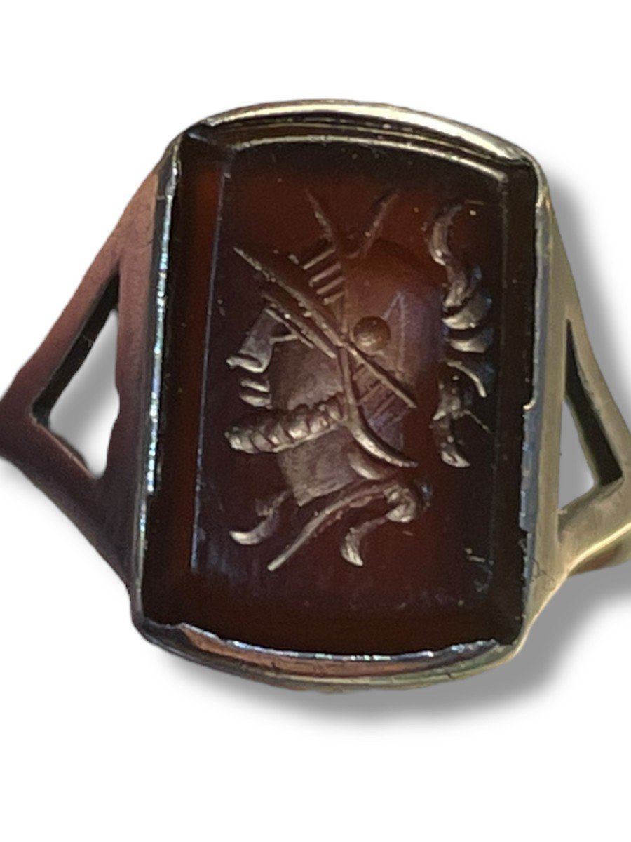 Intaille Sur Pierre De Grenat Bague En Argent Massif