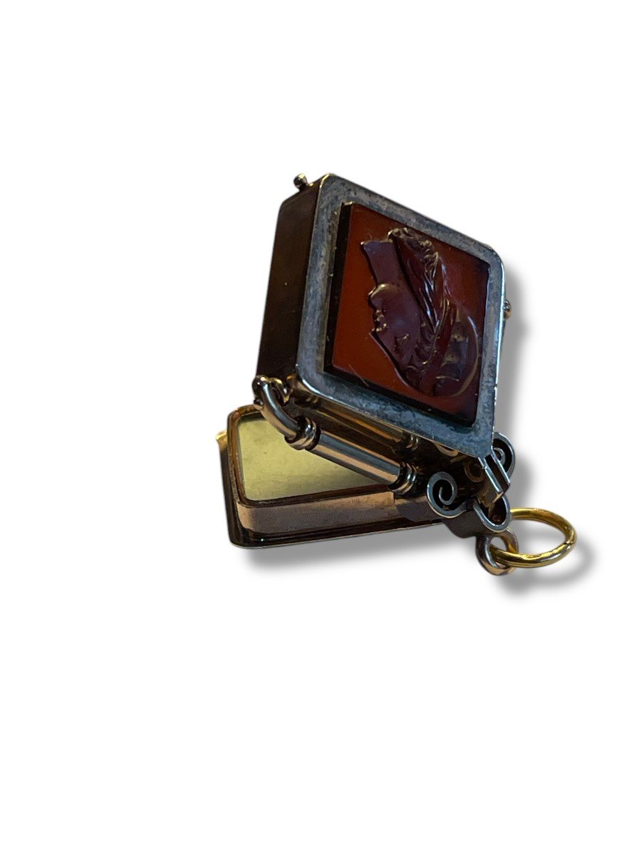 Pendentif XIXeme Victorien Intaille En Agate Porte Photo-photo-1