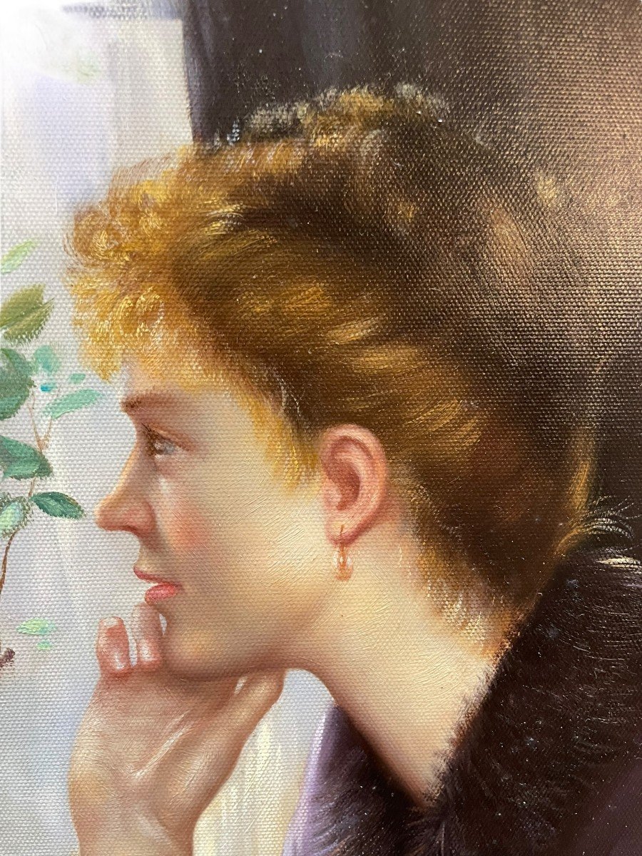 Woman With Cat Oil On Canvas 20th Century-photo-2