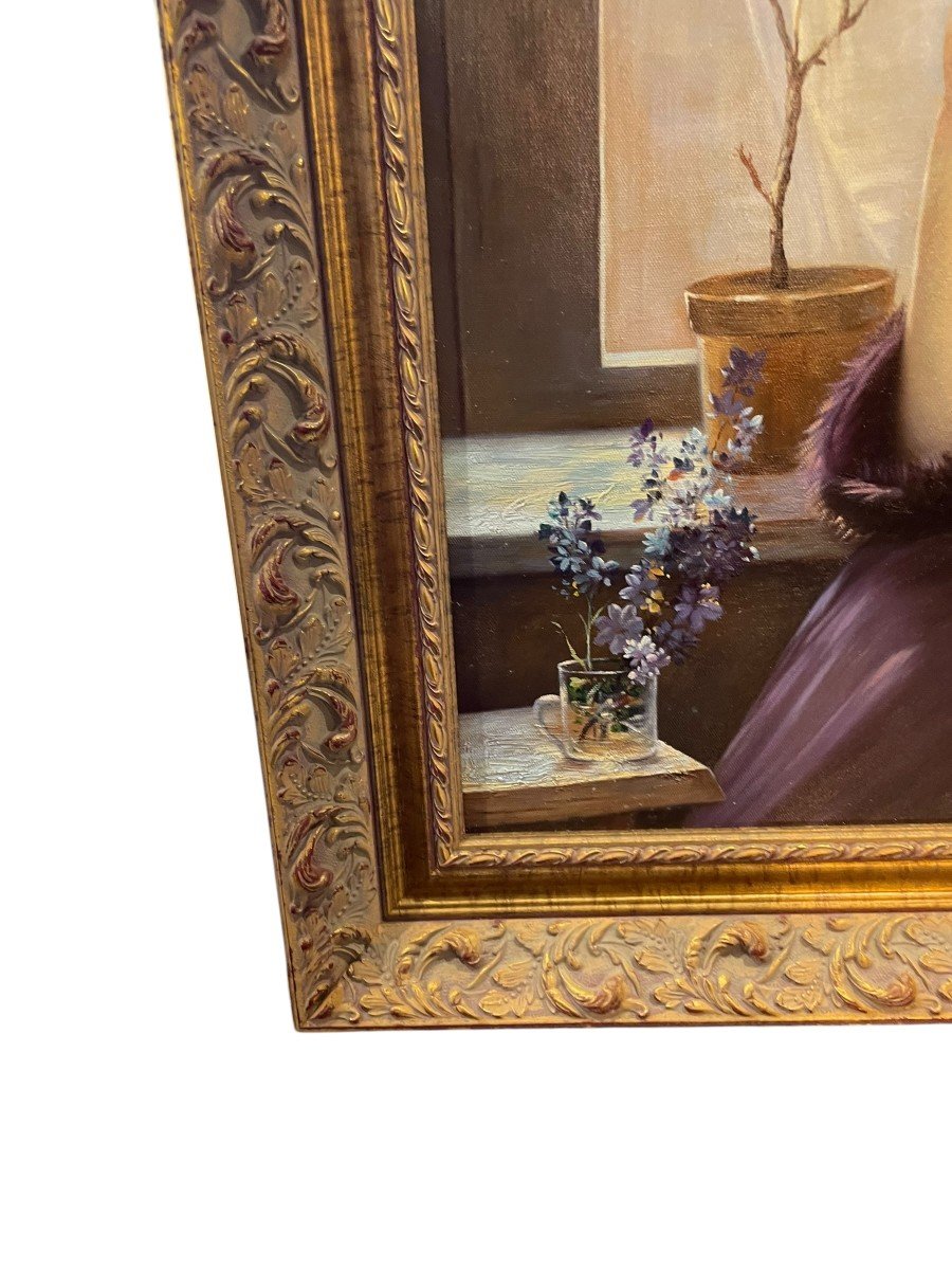 Woman With Cat Oil On Canvas 20th Century-photo-1