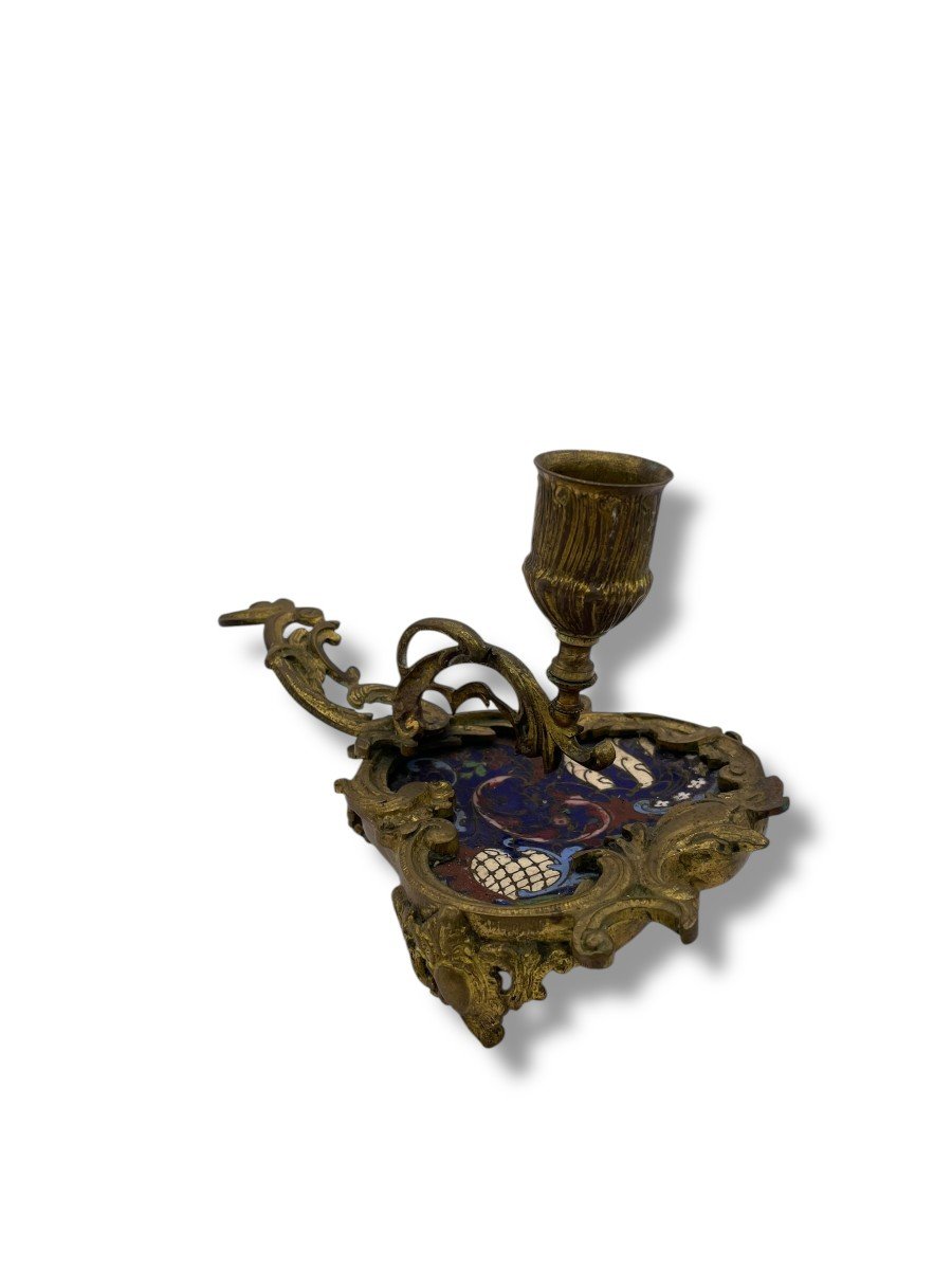 19th Century Cloisonné Enamel Hand Candle Holder-photo-2