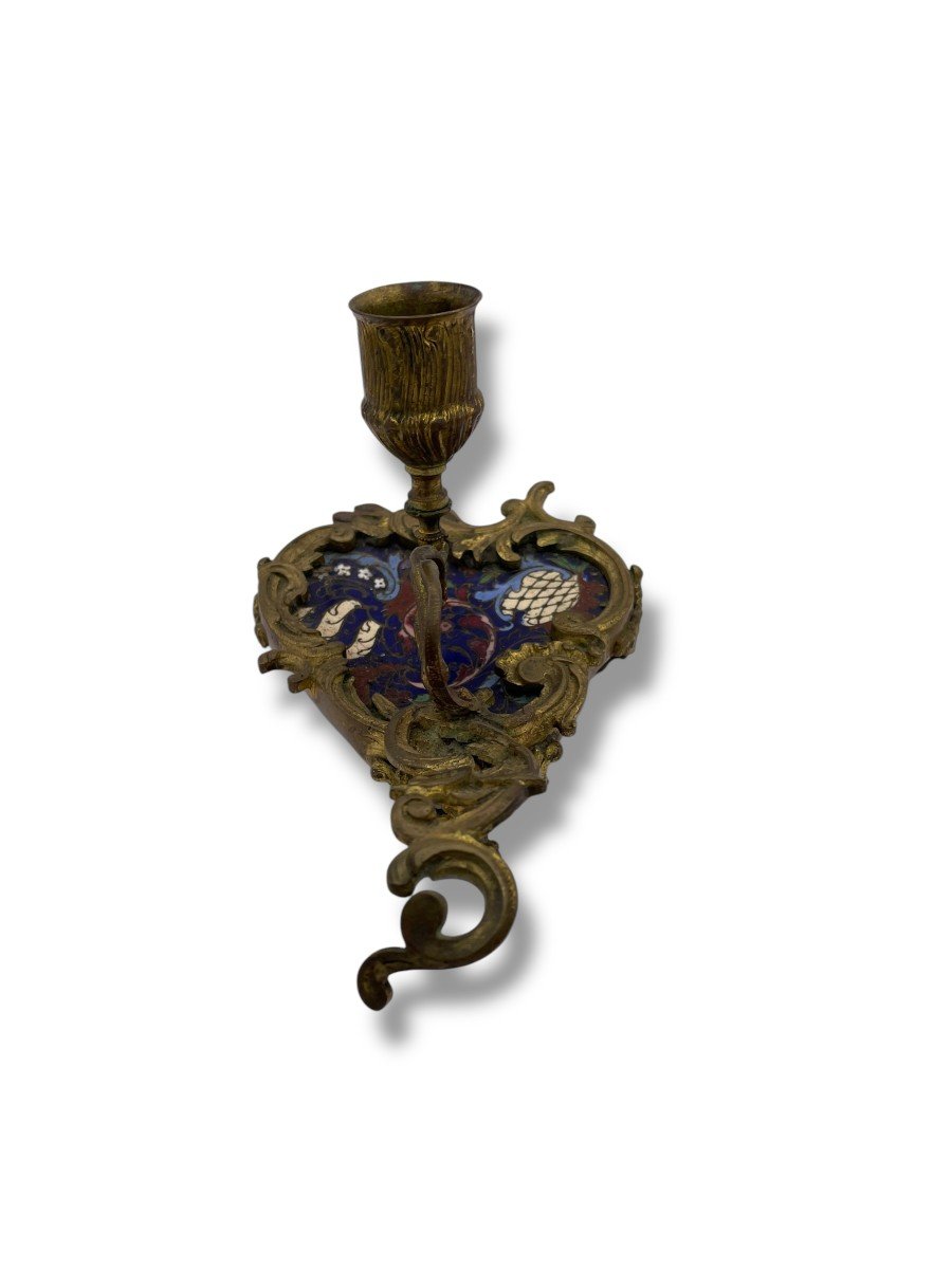 19th Century Cloisonné Enamel Hand Candle Holder-photo-4