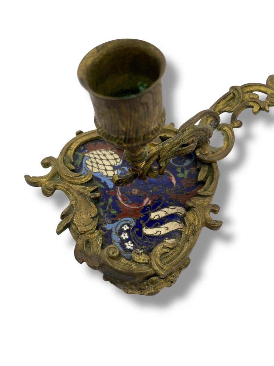 19th Century Cloisonné Enamel Hand Candle Holder-photo-5