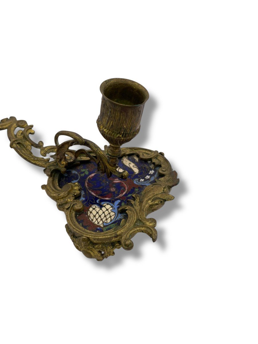 19th Century Cloisonné Enamel Hand Candle Holder-photo-6
