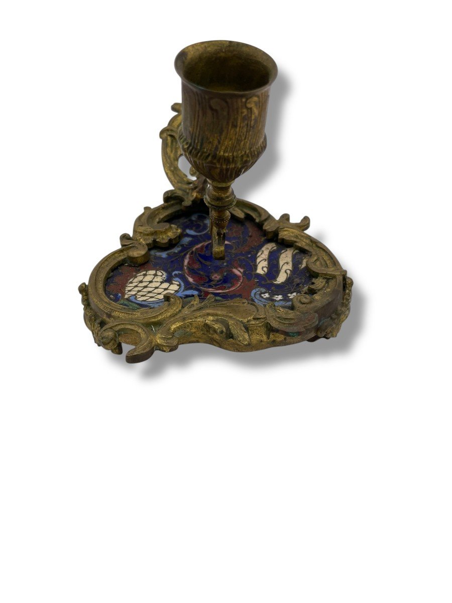 19th Century Cloisonné Enamel Hand Candle Holder-photo-7