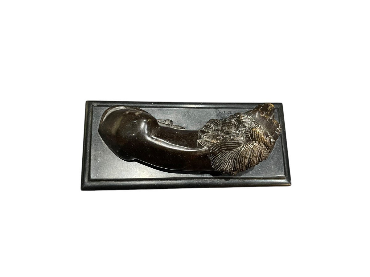 Lion Bronze Sculpture Black Marble Base-photo-3