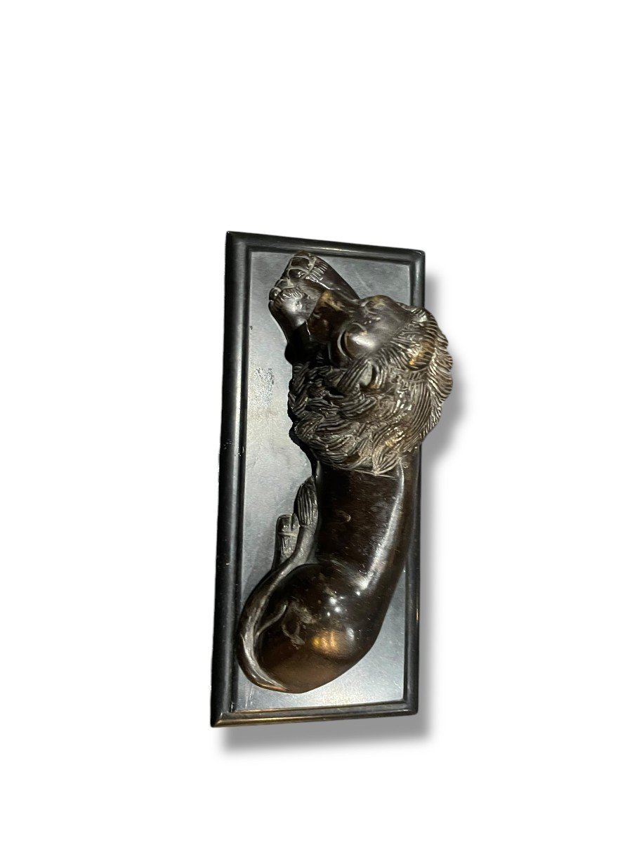 Lion Bronze Sculpture Black Marble Base-photo-4
