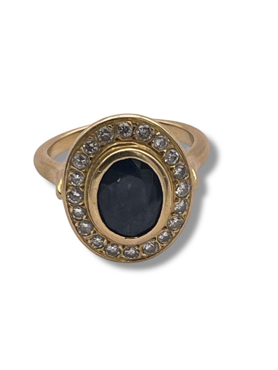 Bague Art Deco Saphir Et Or Jaune-photo-7