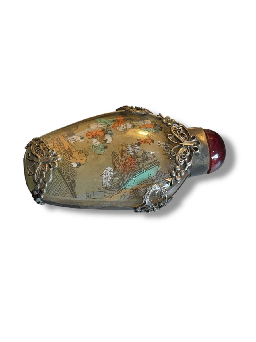 Glass And Silver Metal Snuff Box-photo-2