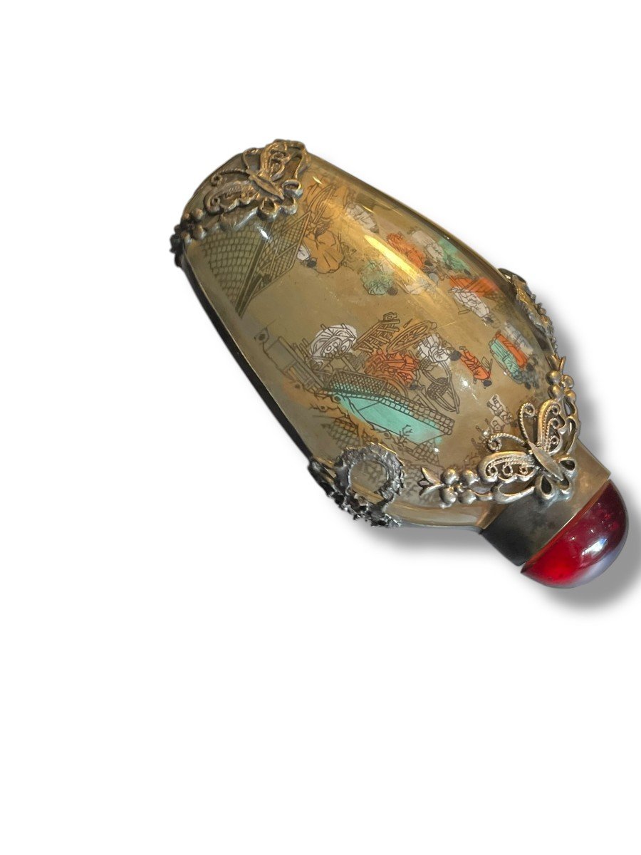 Glass And Silver Metal Snuff Box-photo-3