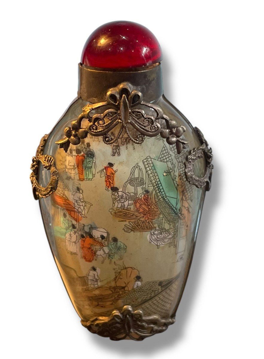 Glass And Silver Metal Snuff Box